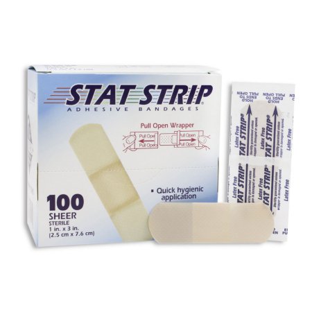 Bandages Adhesive Strip American® White Cross Stat Strip® 1 X 3 Inch Fabric Rectangle Tan Sterile (100/BX 12BXS/CS) by Dukal Corporation  ID 15215